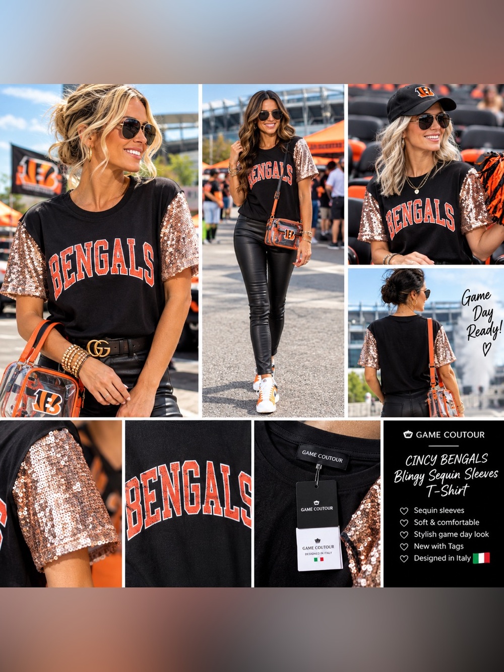 CINCY BENGALS ✨BLINGY✨SEQUIN SLEEVES on SHIRT
NEW with Tags !!!